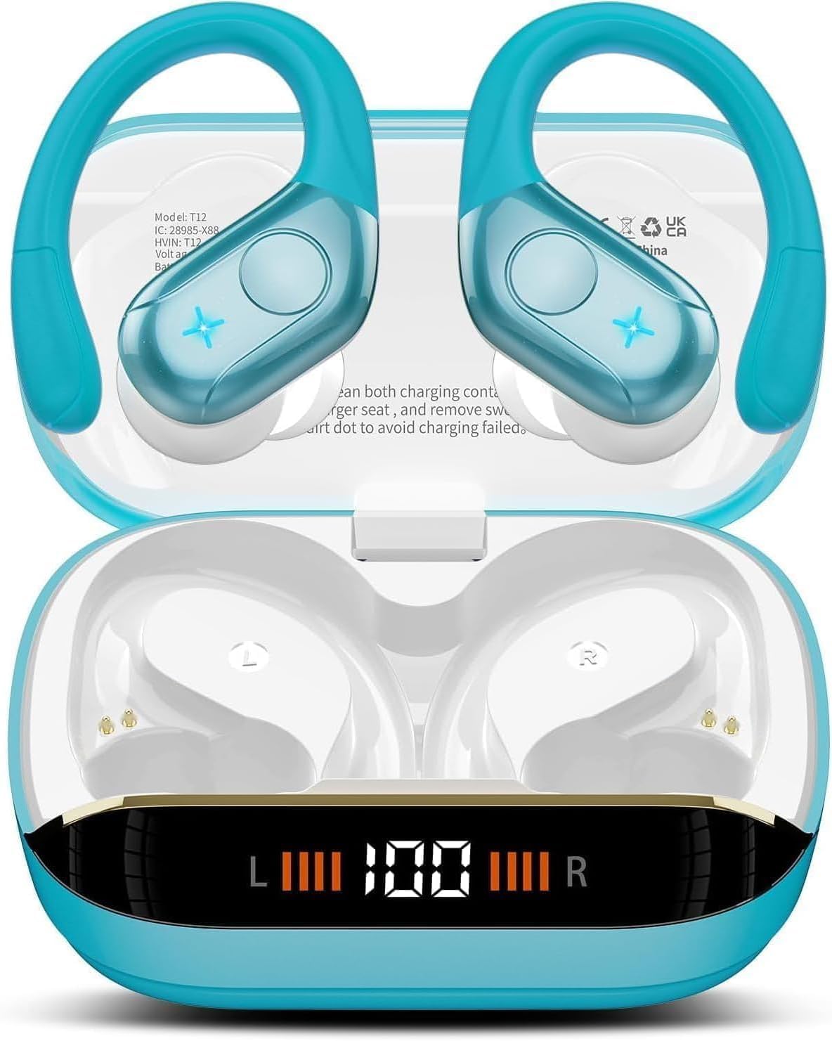 Qecnato Cuffie Bluetooth Senza Fili, Auricolari Bluetooth 5.4 con Stereo HiFi, 75 Ore, Auricolari con 4 ENC Mic, Display LED, IP7 impermeabili Cuffiette Wireless per Jogging, Lavoro, Nero