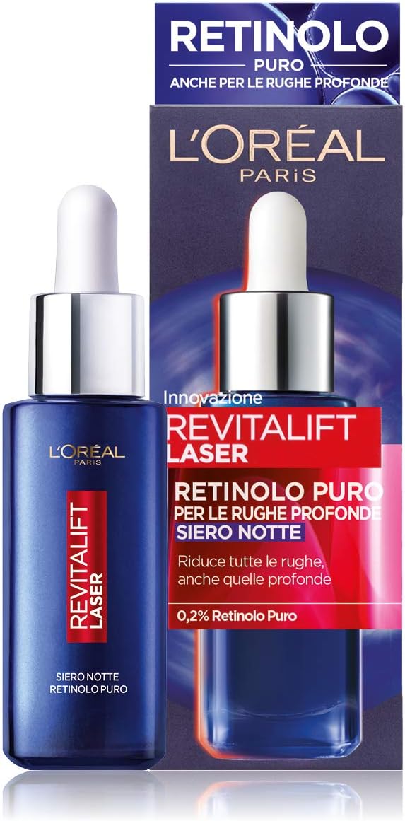 L'Oréal Paris Siero Notte Revitalift Laser X3, Azione Antirughe Anti-Età con Retinolo Puro, Pelle levigata e idratata, 30 ml