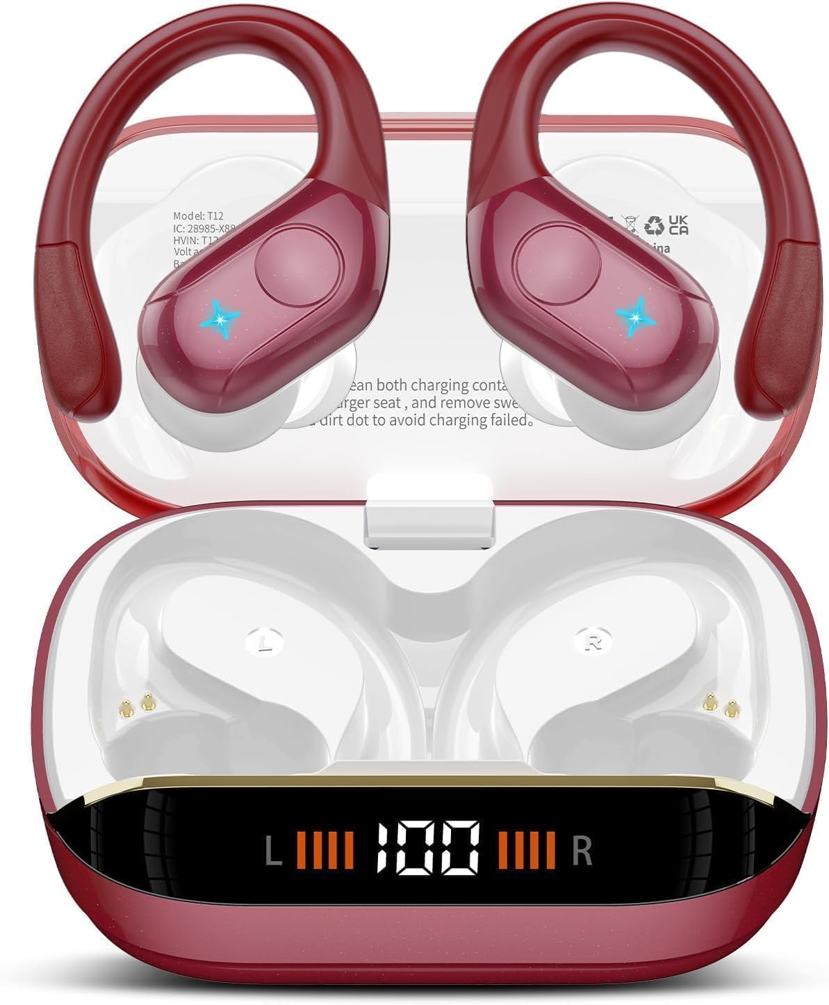 Qecnato Cuffie Bluetooth Senza Fili, Auricolari Bluetooth 5.4 con Stereo HiFi, 75 Ore, Auricolari con 4 ENC Mic, Display LED, IP7 impermeabili Cuffiette Wireless per Jogging, Lavoro, Nero
