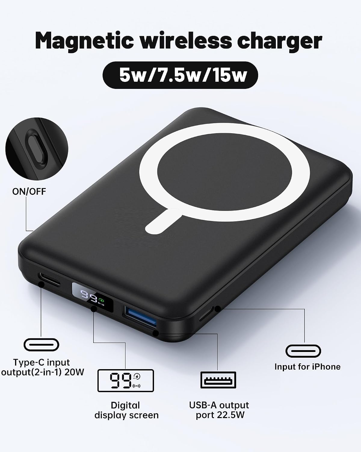 per Magsafe Powerbank 10000mAh,Power bank per iPhone con Supporto