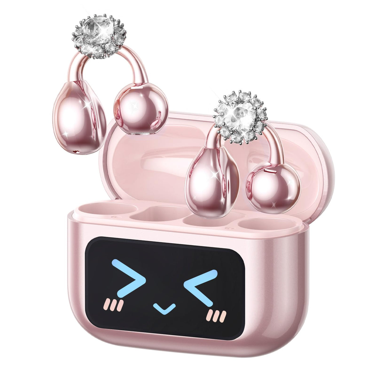 ZOMBIES CAT Auricolari Open Ear Clip-on con Schermo Touch Intelligente – Cuffie Bluetooth 5.4, Audio HiFi, Controllo Musicale & Volume, Auricolari Bluetooth per Sport,M100 Nero