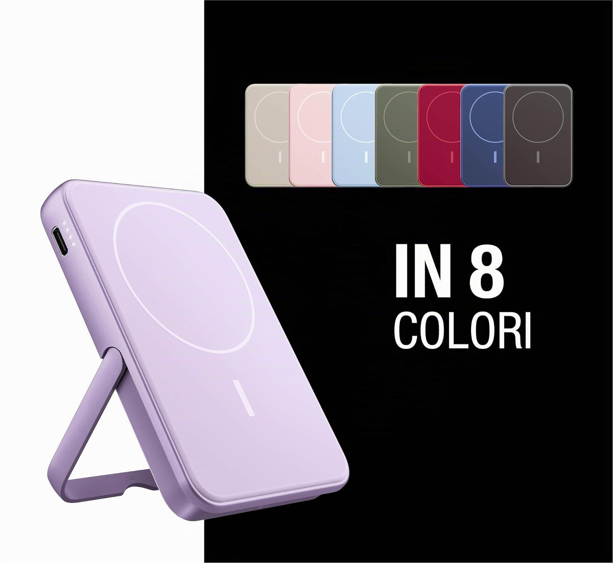 Fresh 'n Rebel Powerbank Magnetico Senza Fili 5000mAh, compatibile con MagSafe, Ricarica Rapida PD 20W, porta USB-C (in/Out), per iPhone 17/16/15/14/13/12, Portatile, con Supporto (Storm Grey)