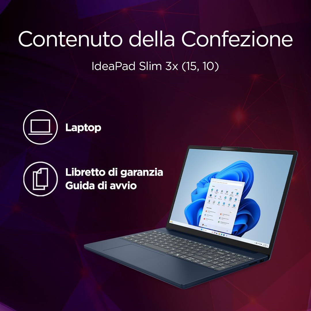Lenovo IdeaPad Slim 3 Notebook 15" IPS, Intel Core 5 320, RAM 16GB, 512GB SSD, Windows 11 Home, WiFi 6, Laptop per Casa, Ufficio, Studio, Multitasking, Uso Quotidiano - Caricatore non incluso