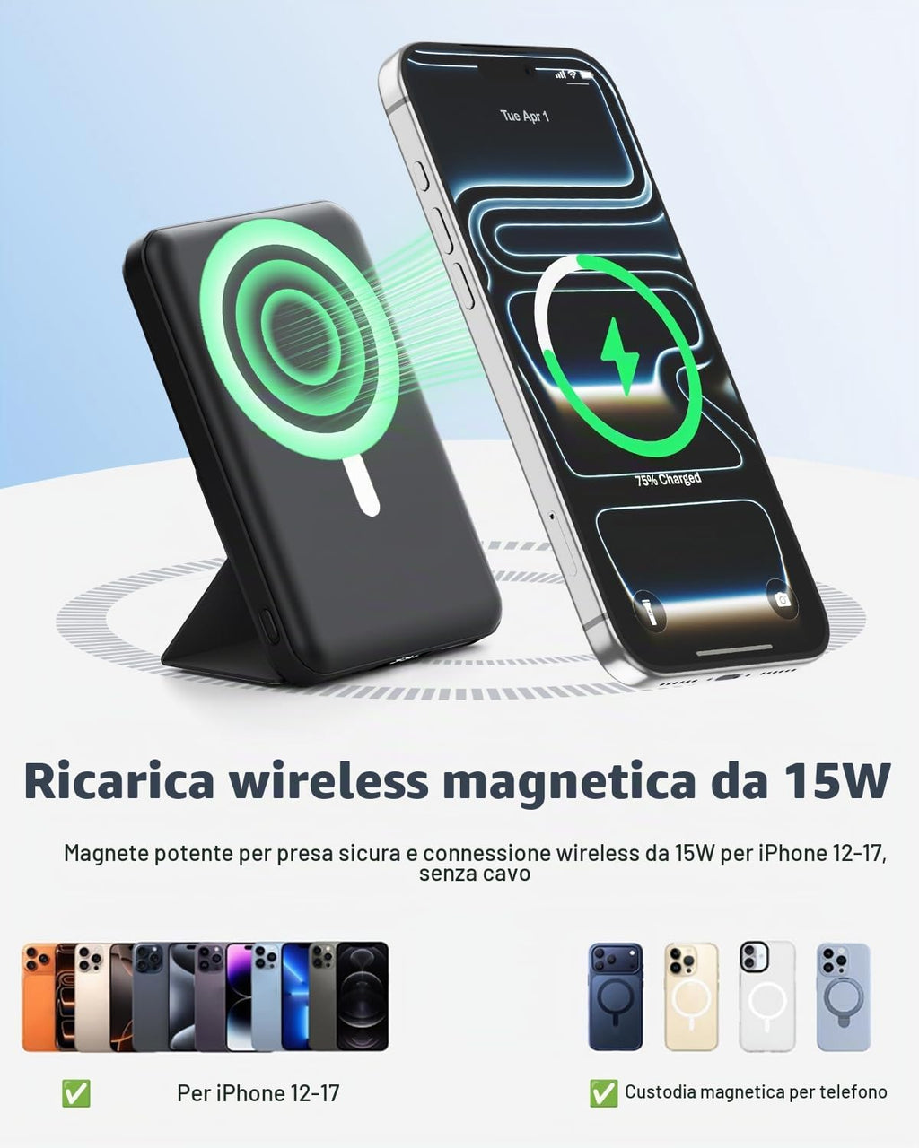 per Magsafe Powerbank 10000mAh,Power bank per iPhone con Supporto