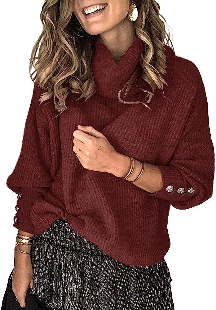 Wenrine Maglione Oversize da Donna in Maglia a Collo Alto e Maniche Lunghe