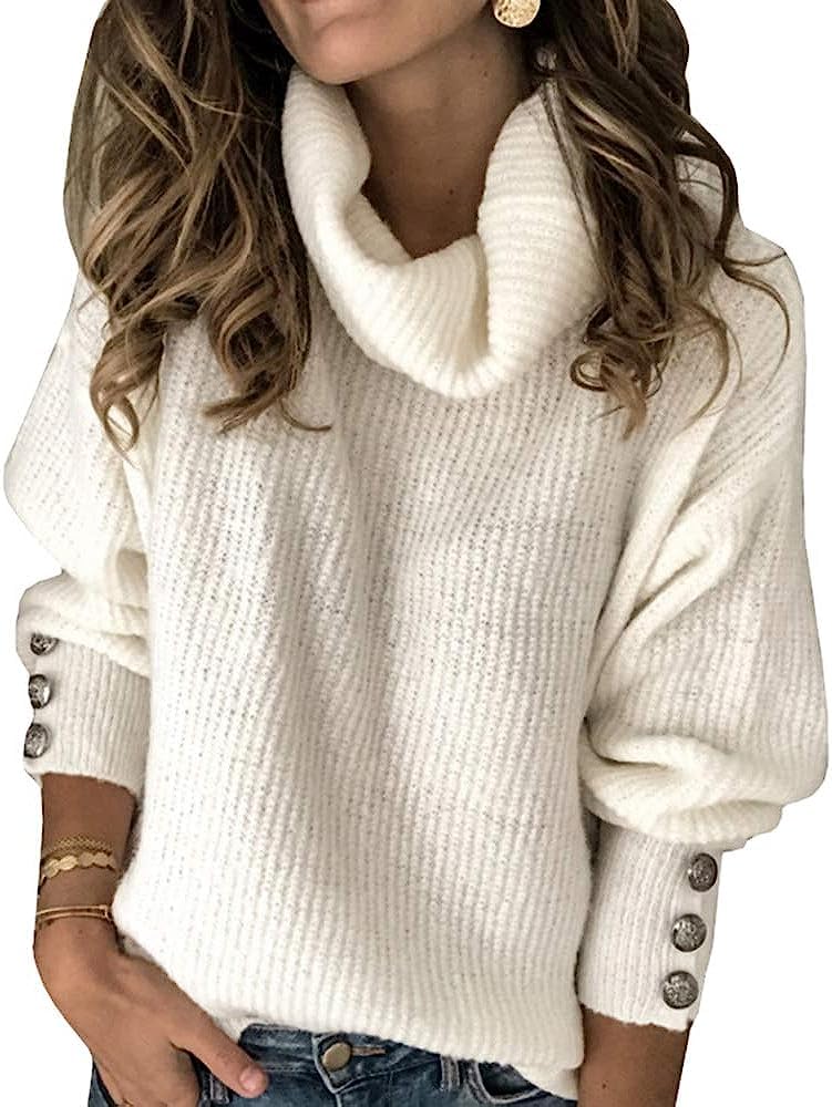 Wenrine Maglione Oversize da Donna in Maglia a Collo Alto e Maniche Lunghe
