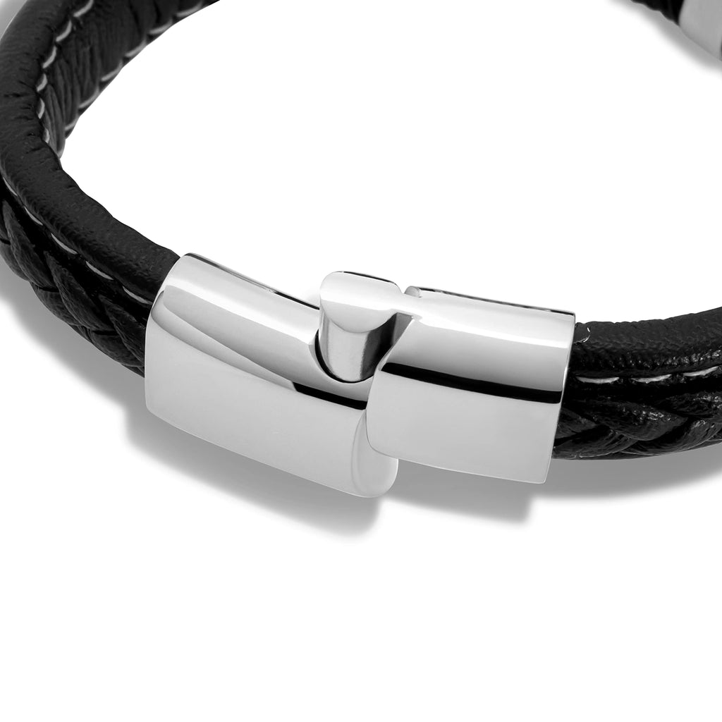 SERASAR - Bracciale da uomo in pelle di alta qualità, con chiusura magnetica in acciaio inox, nero, argento e oro, con scatola per gioielli, ottima idea regalo