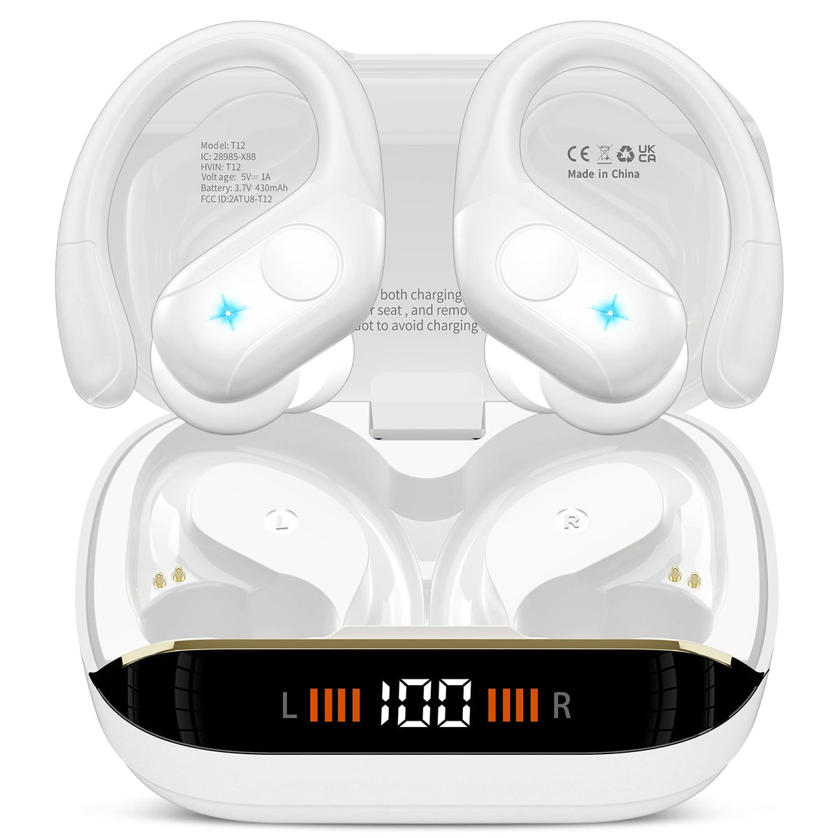 Qecnato Cuffie Bluetooth Senza Fili, Auricolari Bluetooth 5.4 con Stereo HiFi, 75 Ore, Auricolari con 4 ENC Mic, Display LED, IP7 impermeabili Cuffiette Wireless per Jogging, Lavoro, Nero