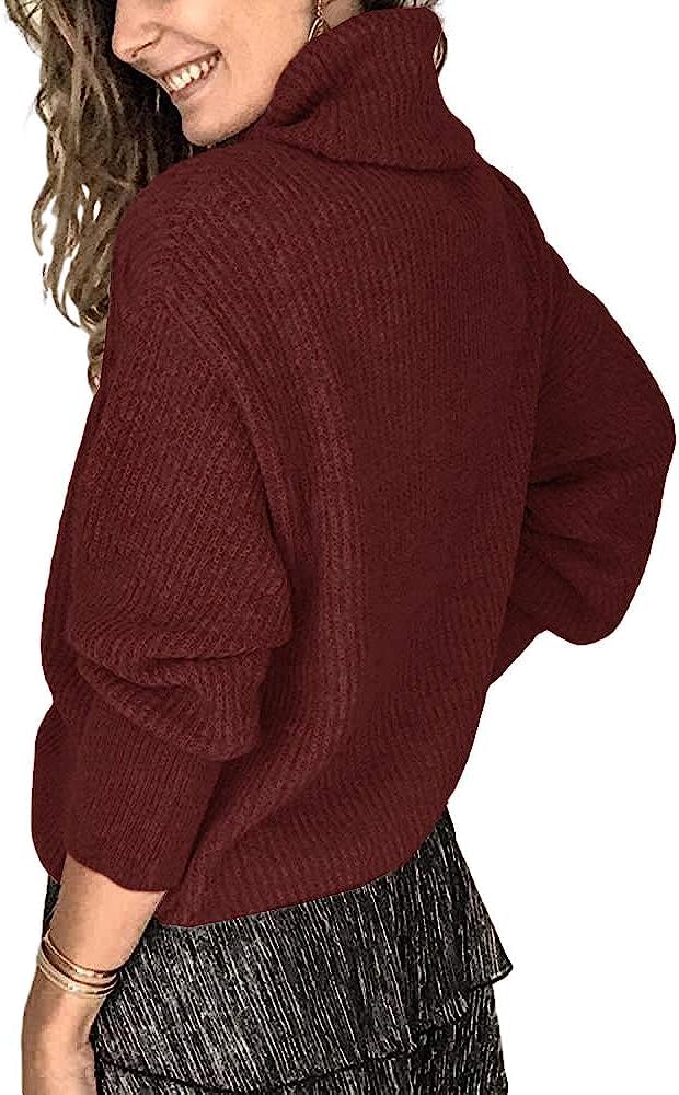 Wenrine Maglione Oversize da Donna in Maglia a Collo Alto e Maniche Lunghe