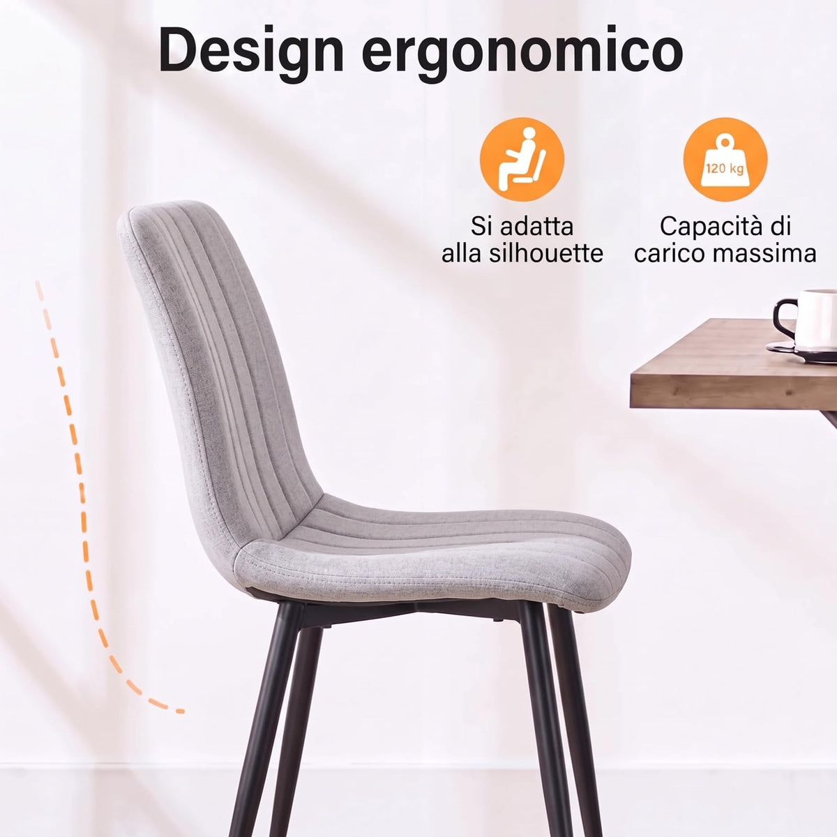 Set di 4 Sedie Da Pranzo,Tessuto di Lino Traspirante,Grigio
