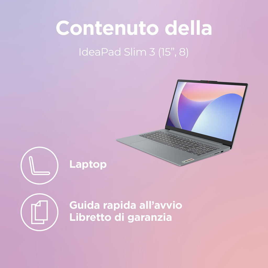 Lenovo IdeaPad Slim 3 Notebook 15" IPS, Intel Core 5 320, RAM 16GB, 512GB SSD, Windows 11 Home, WiFi 6, Laptop per Casa, Ufficio, Studio, Multitasking, Uso Quotidiano - Caricatore non incluso