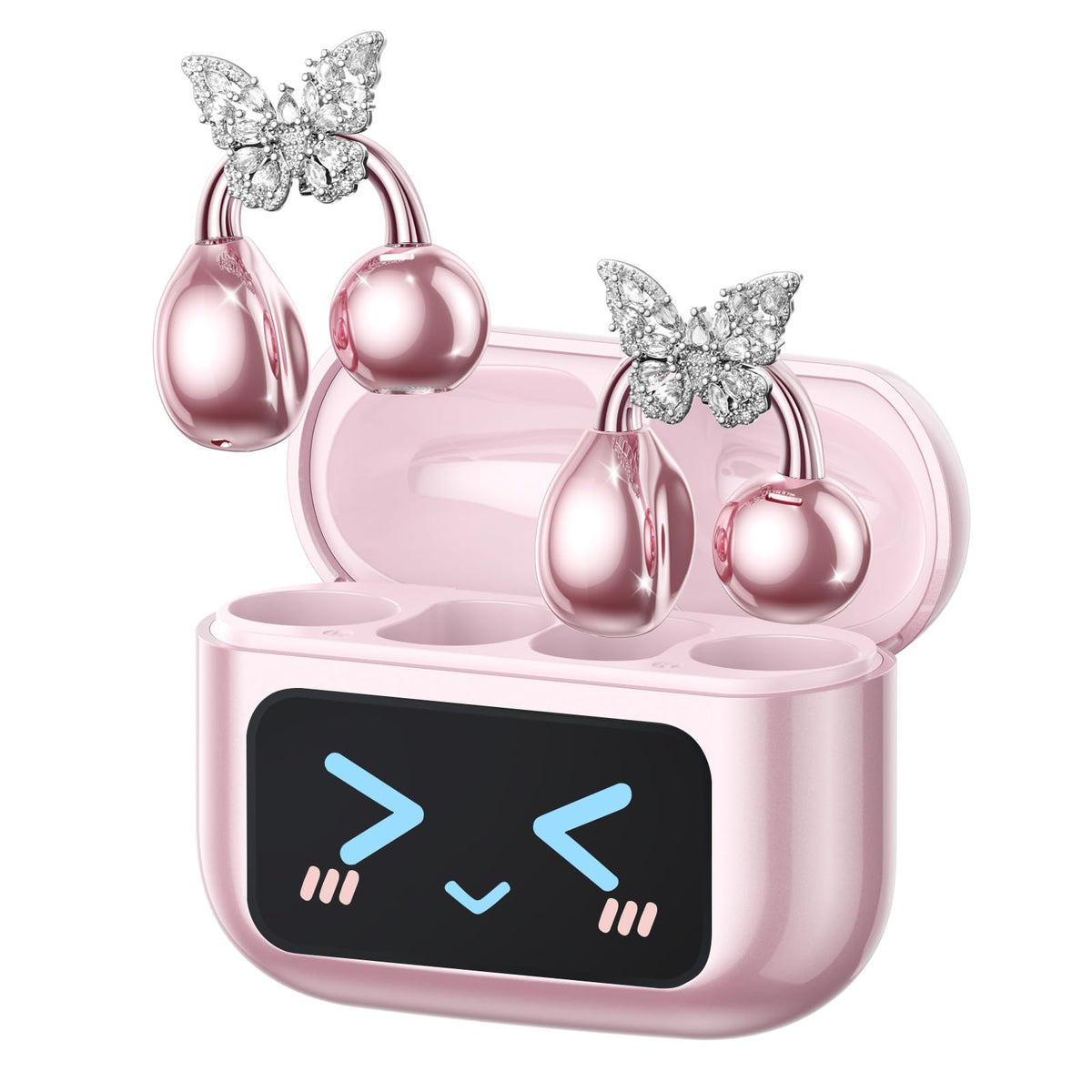 ZOMBIES CAT Auricolari Open Ear Clip-on con Schermo Touch Intelligente – Cuffie Bluetooth 5.4, Audio HiFi, Controllo Musicale & Volume, Auricolari Bluetooth per Sport,M100 Nero