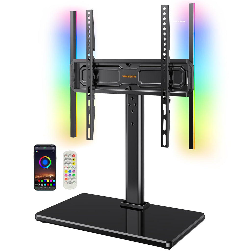 Supporto Girevole da Tavolo per TV da 26-60 Pollici - Piedistallo per TV Regolabile in Altezza con Base in Vetro Temperato, VESA Max 400x400mm, Fino a 40 kg