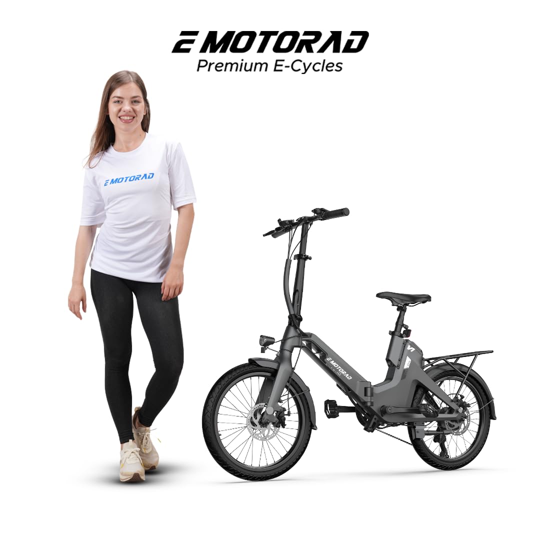 EMotorad V1, Bicicletta Elettrica Pieghevole da Città, Telaio in Lega di Magnesio, Motore 250 W 35 Nm, Batteria Rimovibile 36 V 7,8 Ah, Shimano Tourney 7 Velocità, Freni a Disco Idraulici