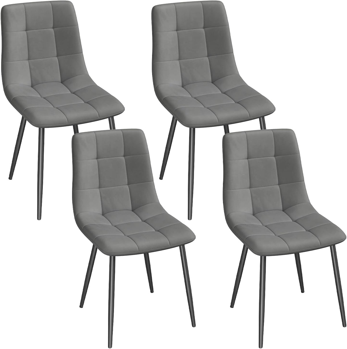 EUGAD Sedie Sala da Pranzo da 4 Pezzi, Sedia in Velluto con Gambe in Metallo, per Camera da Letto, Soggiorno, Grigio Scuro