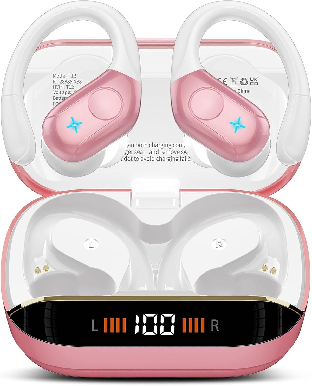 Qecnato Cuffie Bluetooth Senza Fili, Auricolari Bluetooth 5.4 con Stereo HiFi, 75 Ore, Auricolari con 4 ENC Mic, Display LED, IP7 impermeabili Cuffiette Wireless per Jogging, Lavoro, Nero