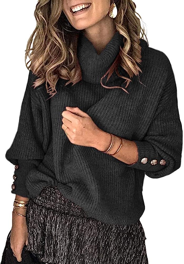 Wenrine Maglione Oversize da Donna in Maglia a Collo Alto e Maniche Lunghe