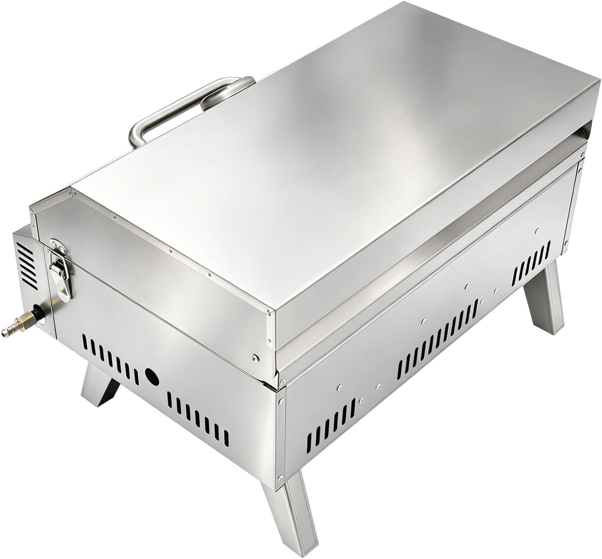 Barbecue a gas da tavolo a 2 bruciatori in acciaio inox, barbecue a gas portatile con termometro, accensione piezoelettrica, piedini pieghevoli per balcone, giardino, campeggio, barbecue, picnic