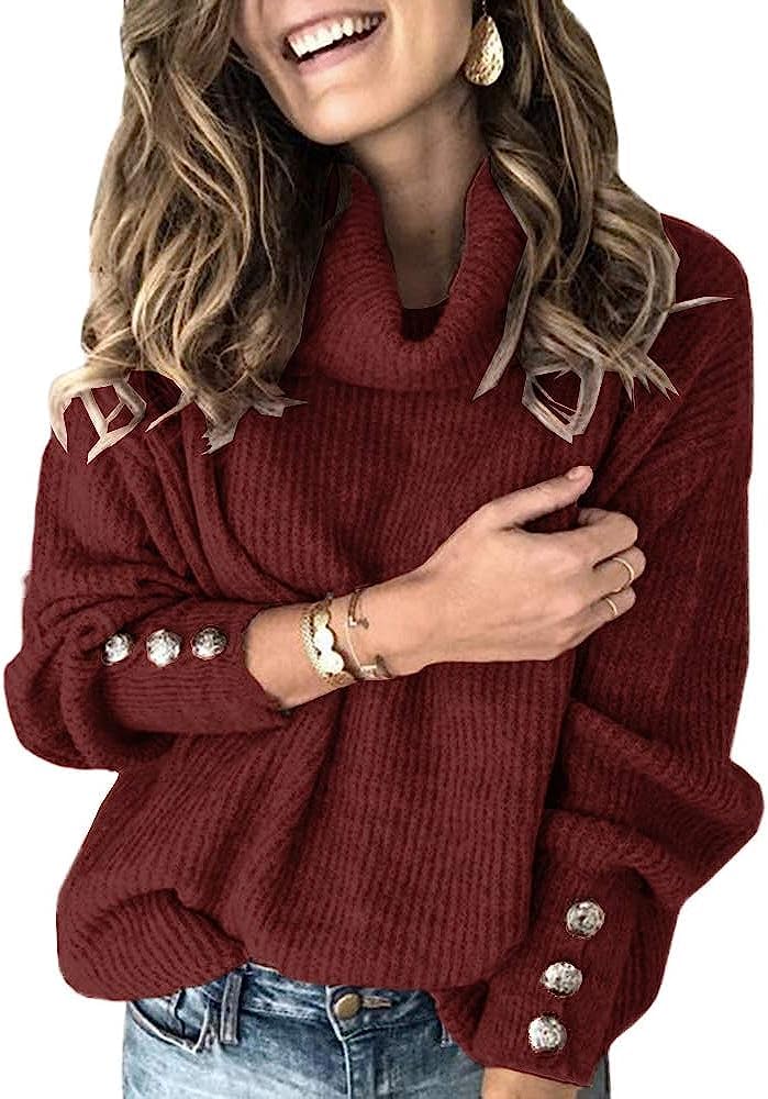 Wenrine Maglione Oversize da Donna in Maglia a Collo Alto e Maniche Lunghe