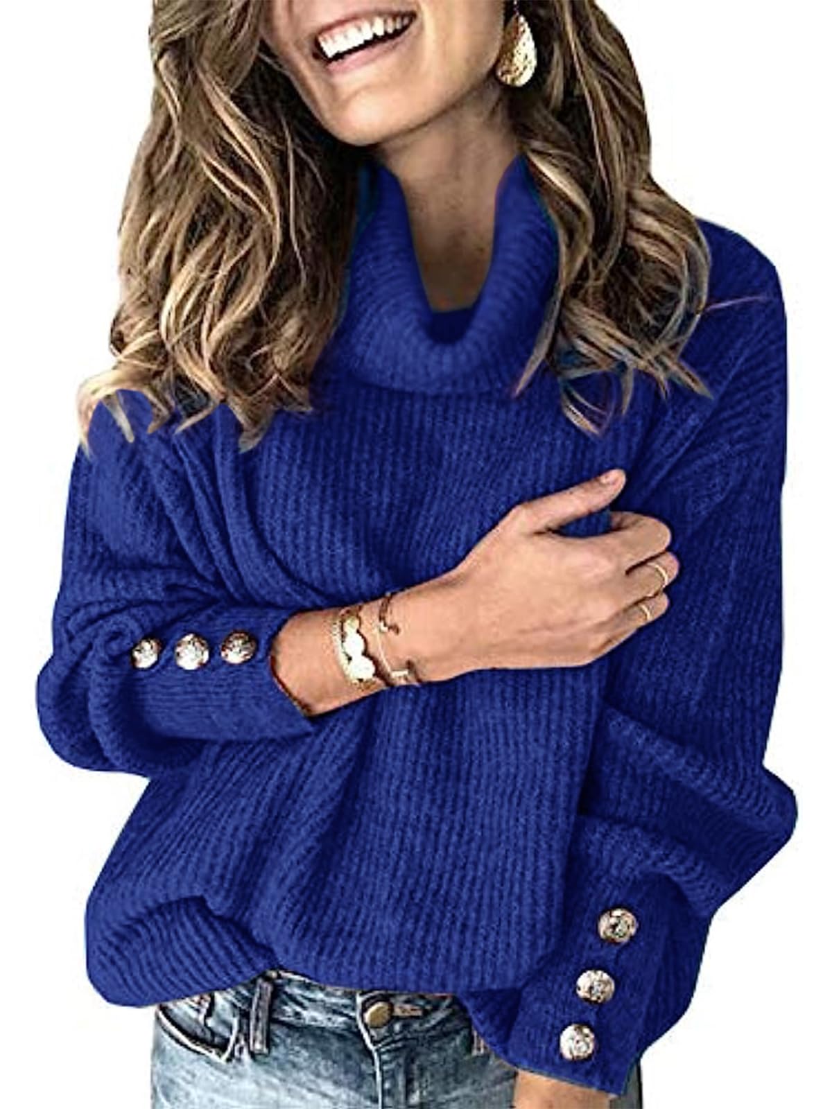 Wenrine Maglione Oversize da Donna in Maglia a Collo Alto e Maniche Lunghe
