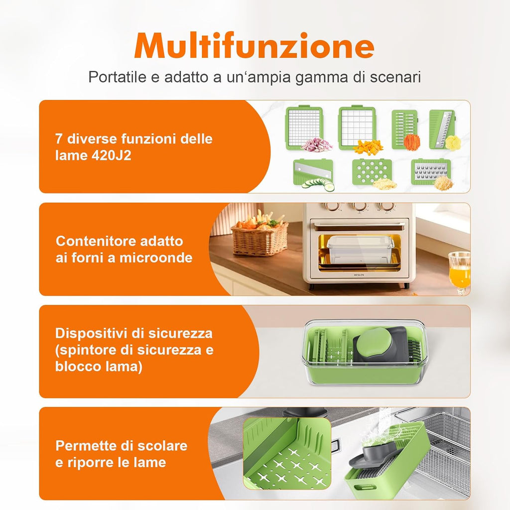 Ibergrif M524-7 Taglia Verdure, Mandolina 7 in 1 Multifunzione