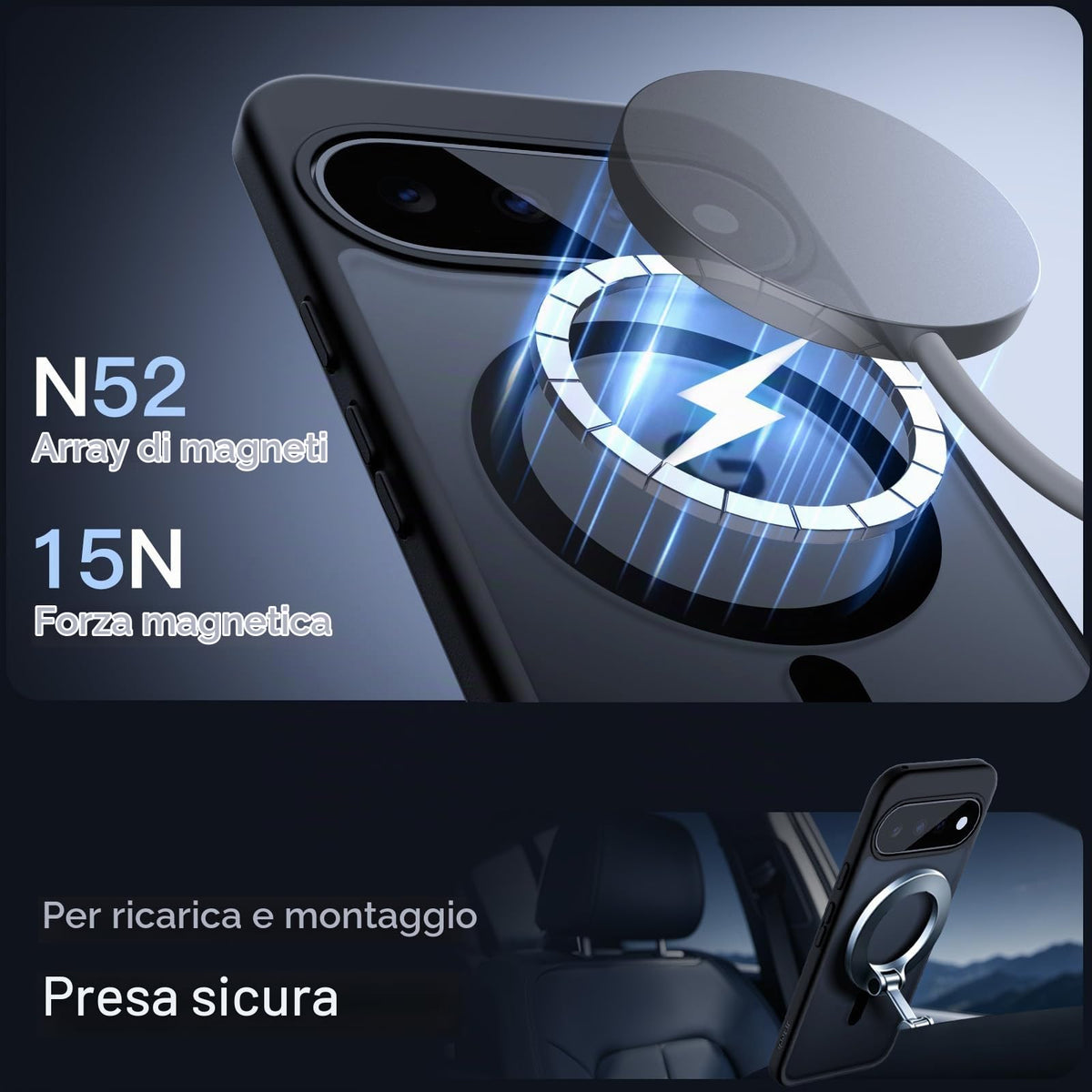 JETech Cover Magnetica per Google Pixel 10/10 Pro, Nero Ossidiana