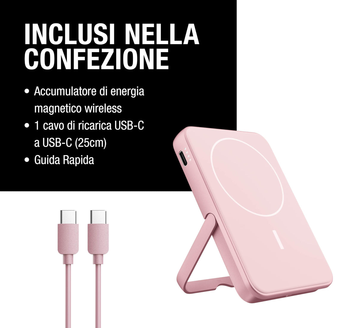 Fresh 'n Rebel Powerbank Magnetico Senza Fili 5000mAh, compatibile con MagSafe, Ricarica Rapida PD 20W, porta USB-C (in/Out), per iPhone 17/16/15/14/13/12, Portatile, con Supporto (Storm Grey)