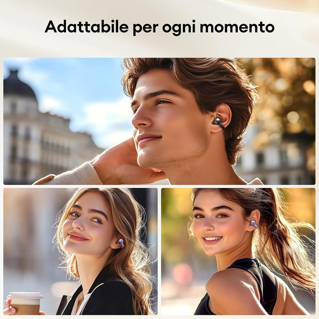 ZOMBIES CAT Auricolari Open Ear Clip-on con Schermo Touch Intelligente – Cuffie Bluetooth 5.4, Audio HiFi, Controllo Musicale & Volume, Auricolari Bluetooth per Sport,M100 Nero