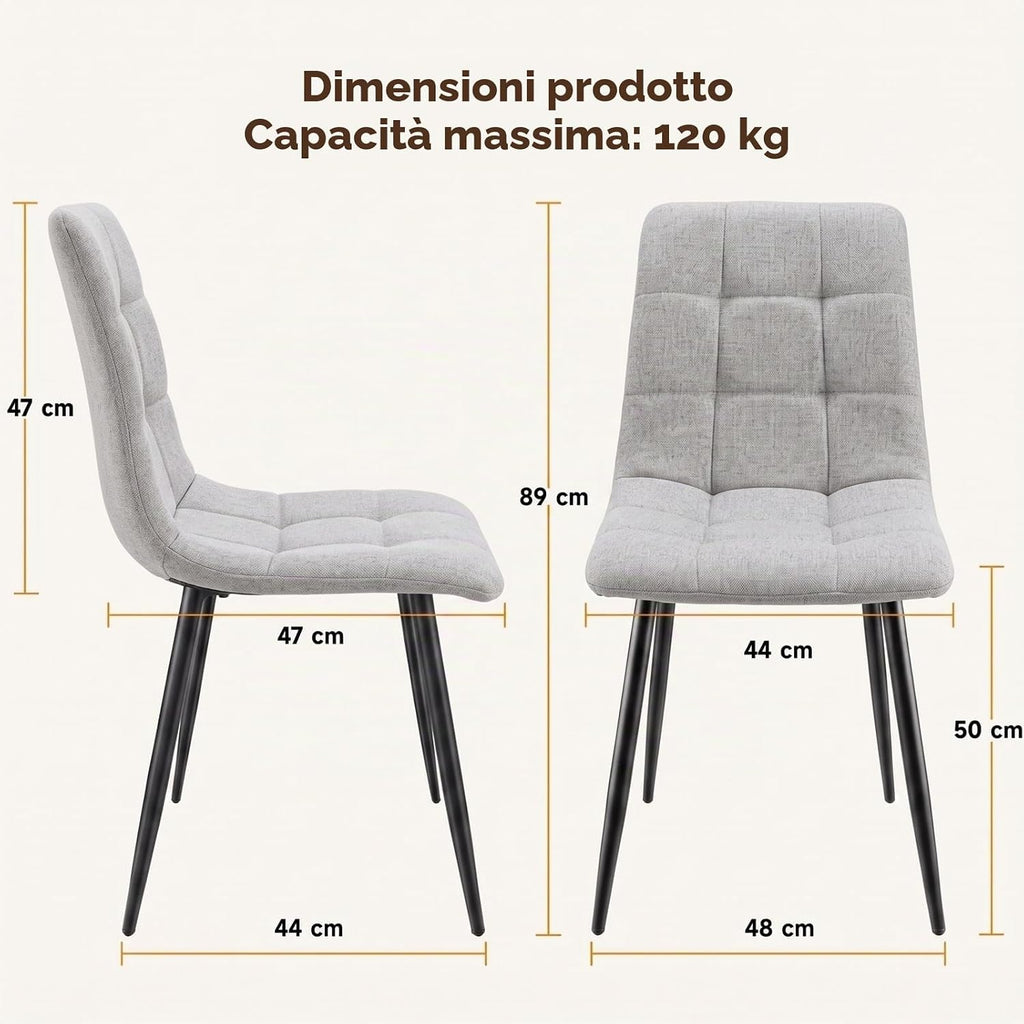Set di 4 Sedie Da Pranzo,Tessuto di Lino Traspirante,Grigio
