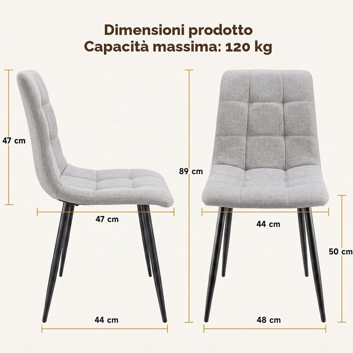 Set di 4 Sedie Da Pranzo,Tessuto di Lino Traspirante,Grigio