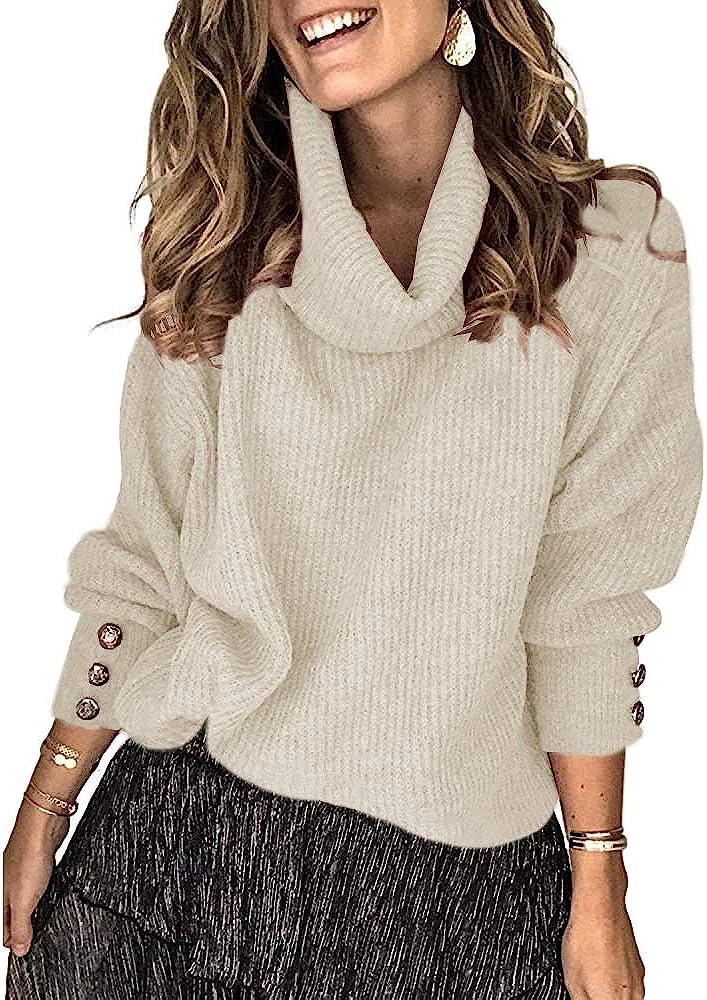 Wenrine Maglione Oversize da Donna in Maglia a Collo Alto e Maniche Lunghe