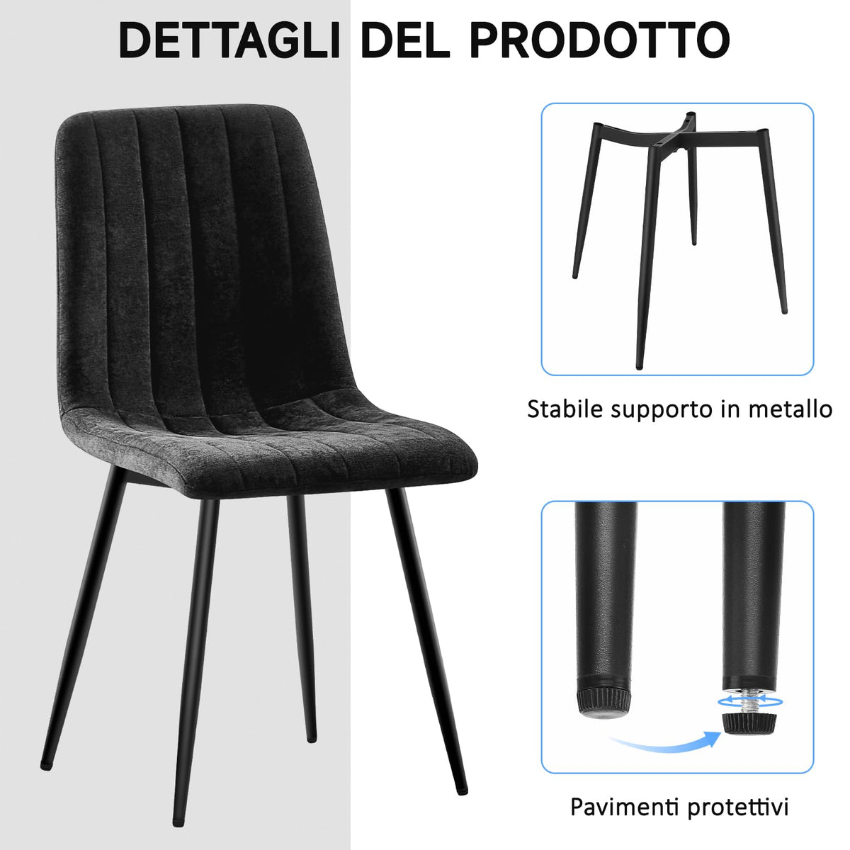 Set di 4 Sedie Da Pranzo,Tessuto di Lino Traspirante,Grigio