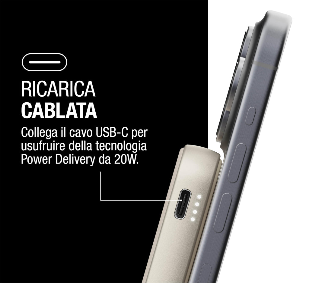 Fresh 'n Rebel Powerbank Magnetico Senza Fili 5000mAh, compatibile con MagSafe, Ricarica Rapida PD 20W, porta USB-C (in/Out), per iPhone 17/16/15/14/13/12, Portatile, con Supporto (Storm Grey)