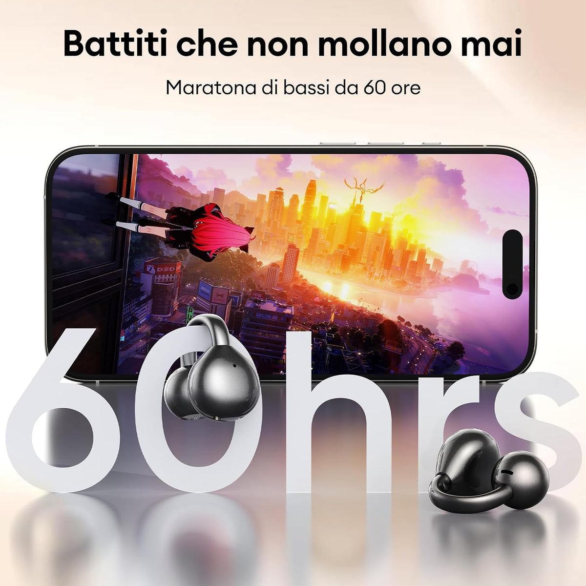 ZOMBIES CAT Auricolari Open Ear Clip-on con Schermo Touch Intelligente – Cuffie Bluetooth 5.4, Audio HiFi, Controllo Musicale & Volume, Auricolari Bluetooth per Sport,M100 Nero