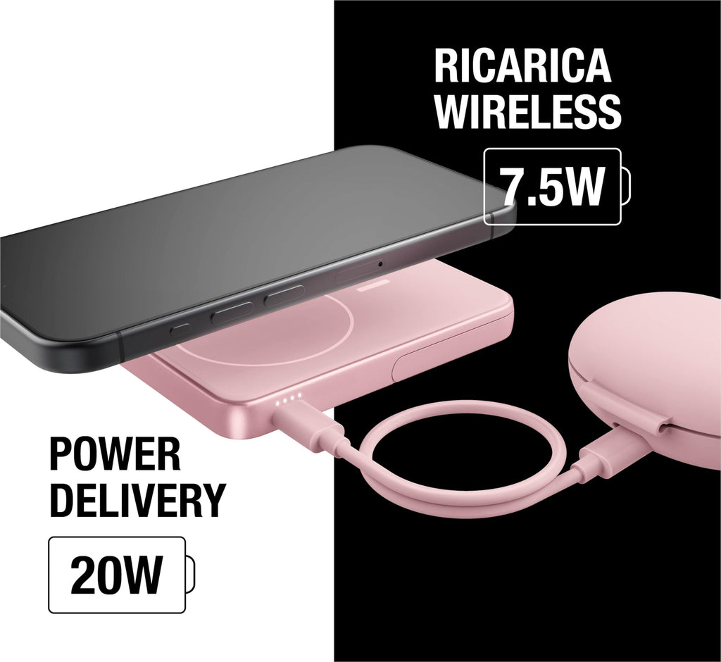 Fresh 'n Rebel Powerbank Magnetico Senza Fili 5000mAh, compatibile con MagSafe, Ricarica Rapida PD 20W, porta USB-C (in/Out), per iPhone 17/16/15/14/13/12, Portatile, con Supporto (Storm Grey)