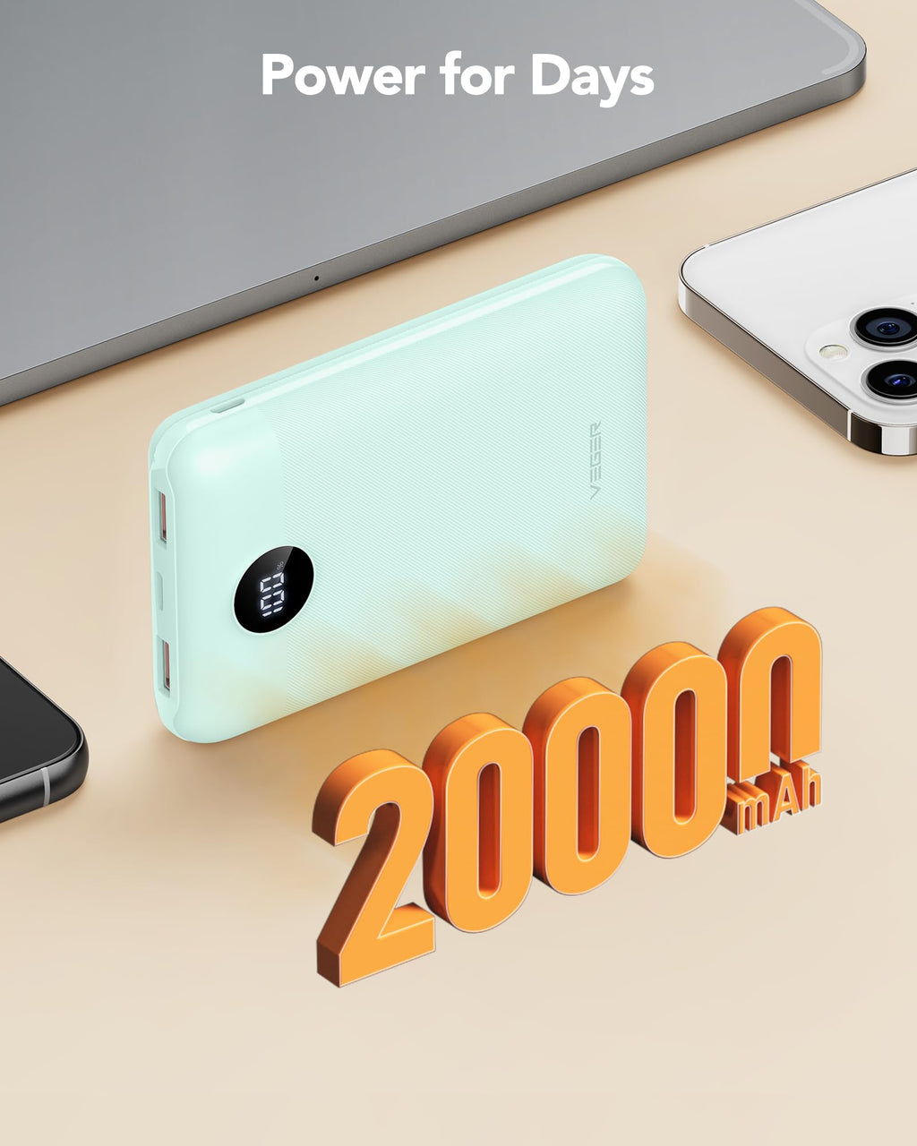 VEGER Power Bank 20000mAh, 22,5W Caricatore Ricarica Rapida PD3.0 QC4.0