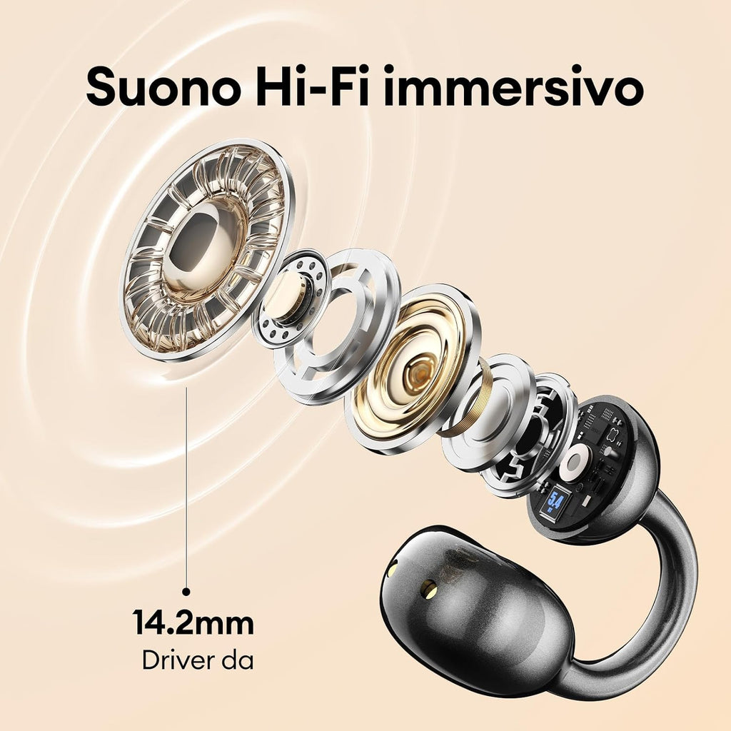 ZOMBIES CAT Auricolari Open Ear Clip-on con Schermo Touch Intelligente – Cuffie Bluetooth 5.4, Audio HiFi, Controllo Musicale & Volume, Auricolari Bluetooth per Sport,M100 Nero