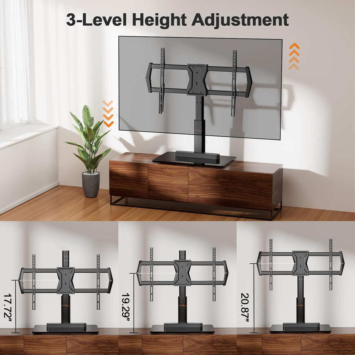 Supporto Girevole da Tavolo per TV da 26-60 Pollici - Piedistallo per TV Regolabile in Altezza con Base in Vetro Temperato, VESA Max 400x400mm, Fino a 40 kg