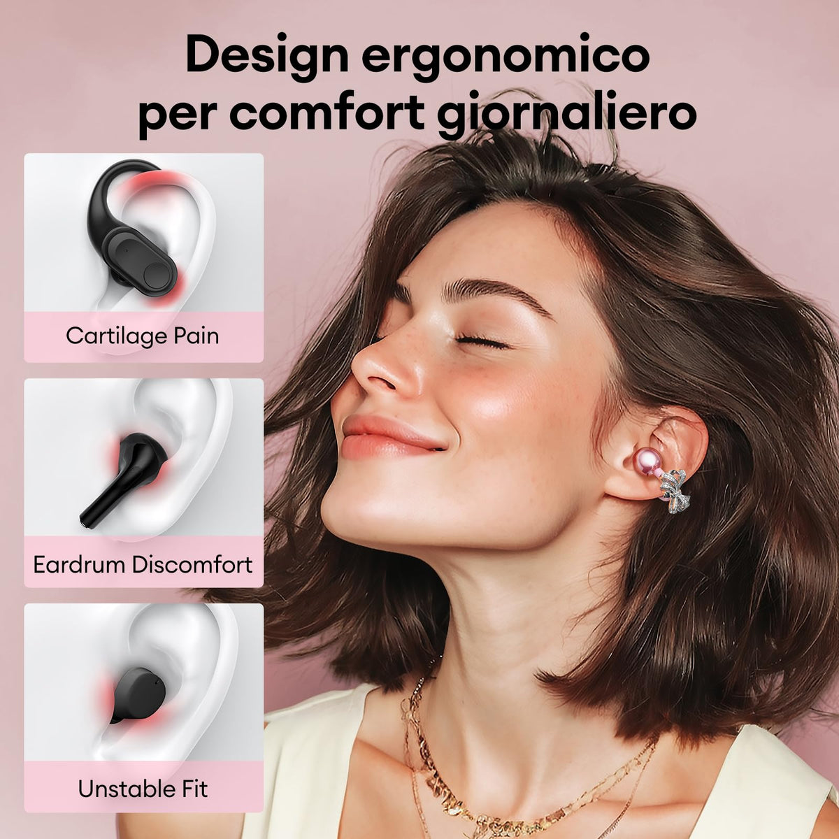 ZOMBIES CAT Auricolari Open Ear Clip-on con Schermo Touch Intelligente – Cuffie Bluetooth 5.4, Audio HiFi, Controllo Musicale & Volume, Auricolari Bluetooth per Sport,M100 Nero