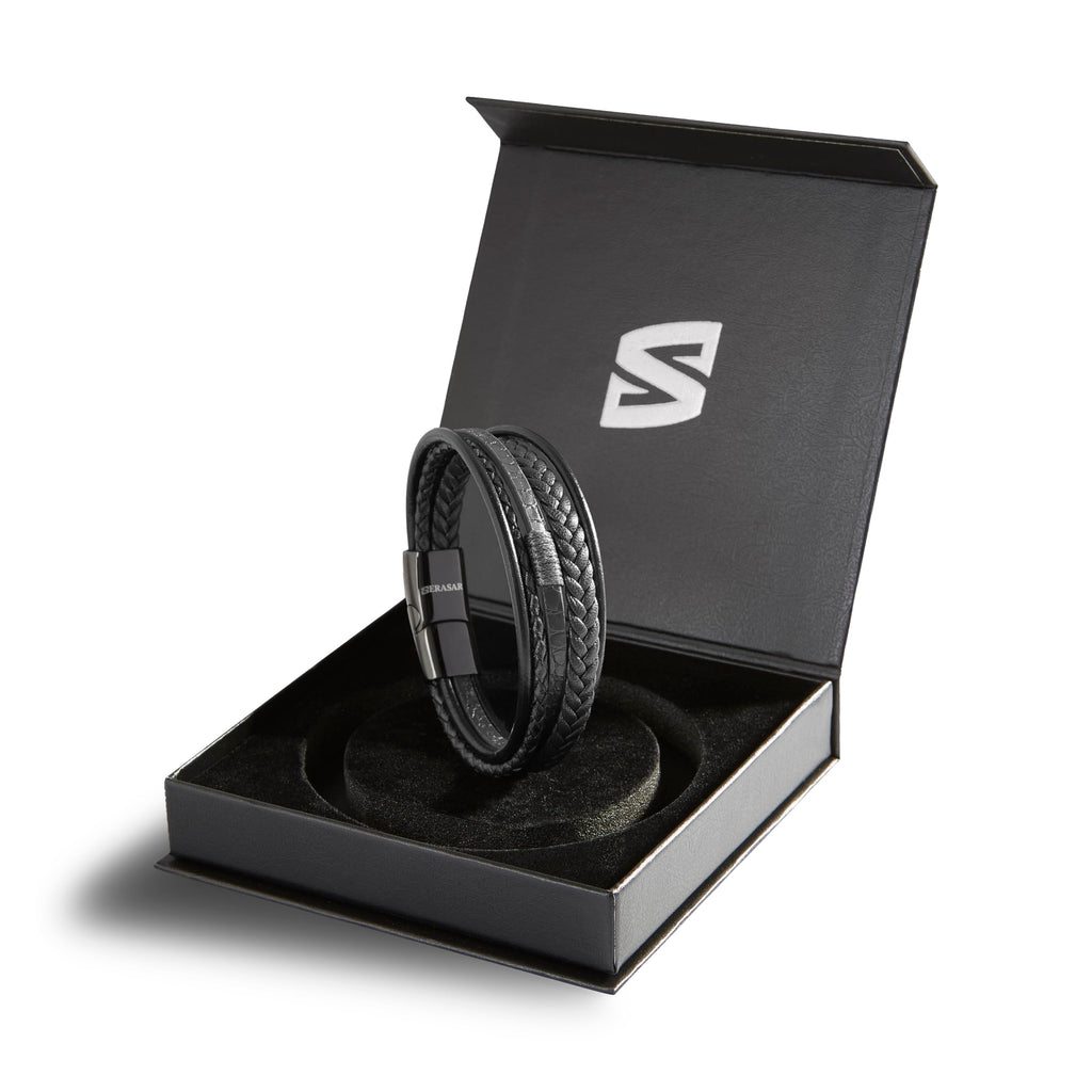 SERASAR Bracciale Uomo Pelle Nera/Marrone, 3 Misure, con Confezione Regalo