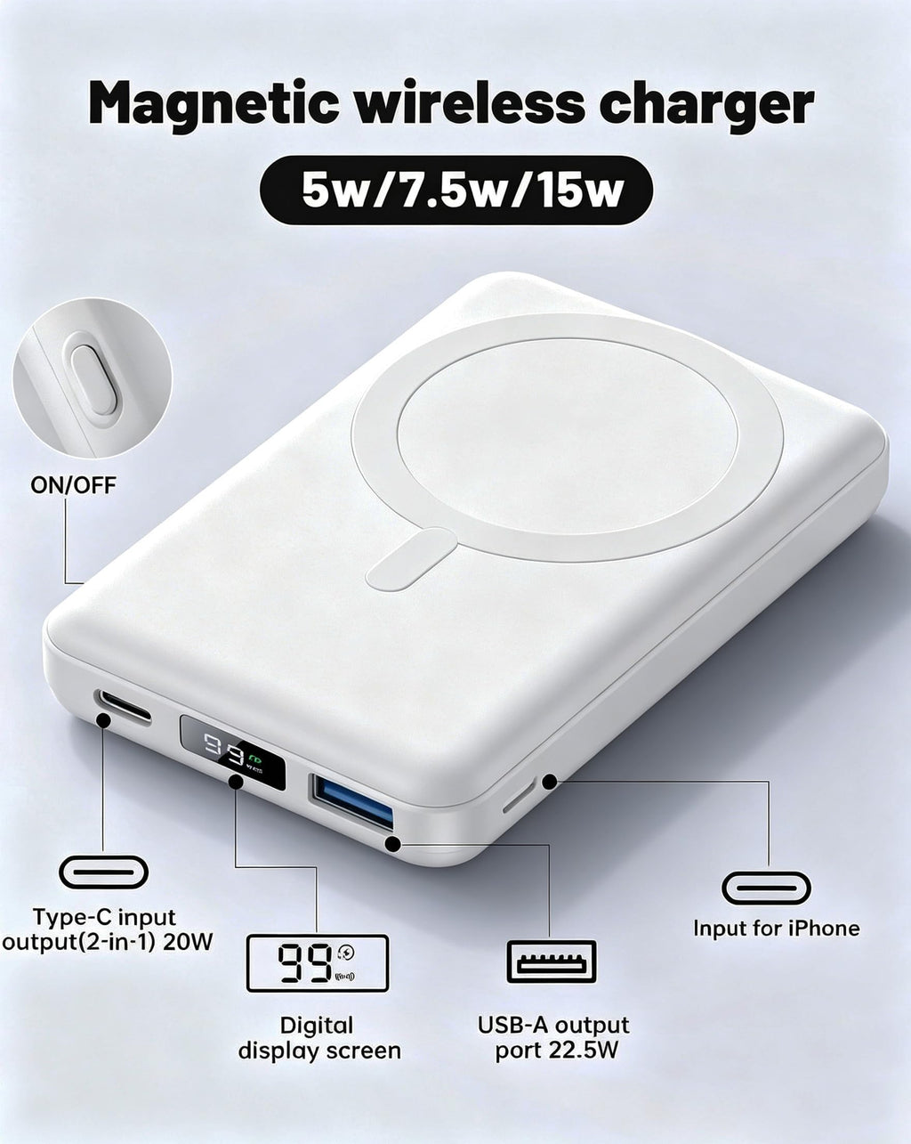 per Magsafe Powerbank 10000mAh,Power bank per iPhone con Supporto