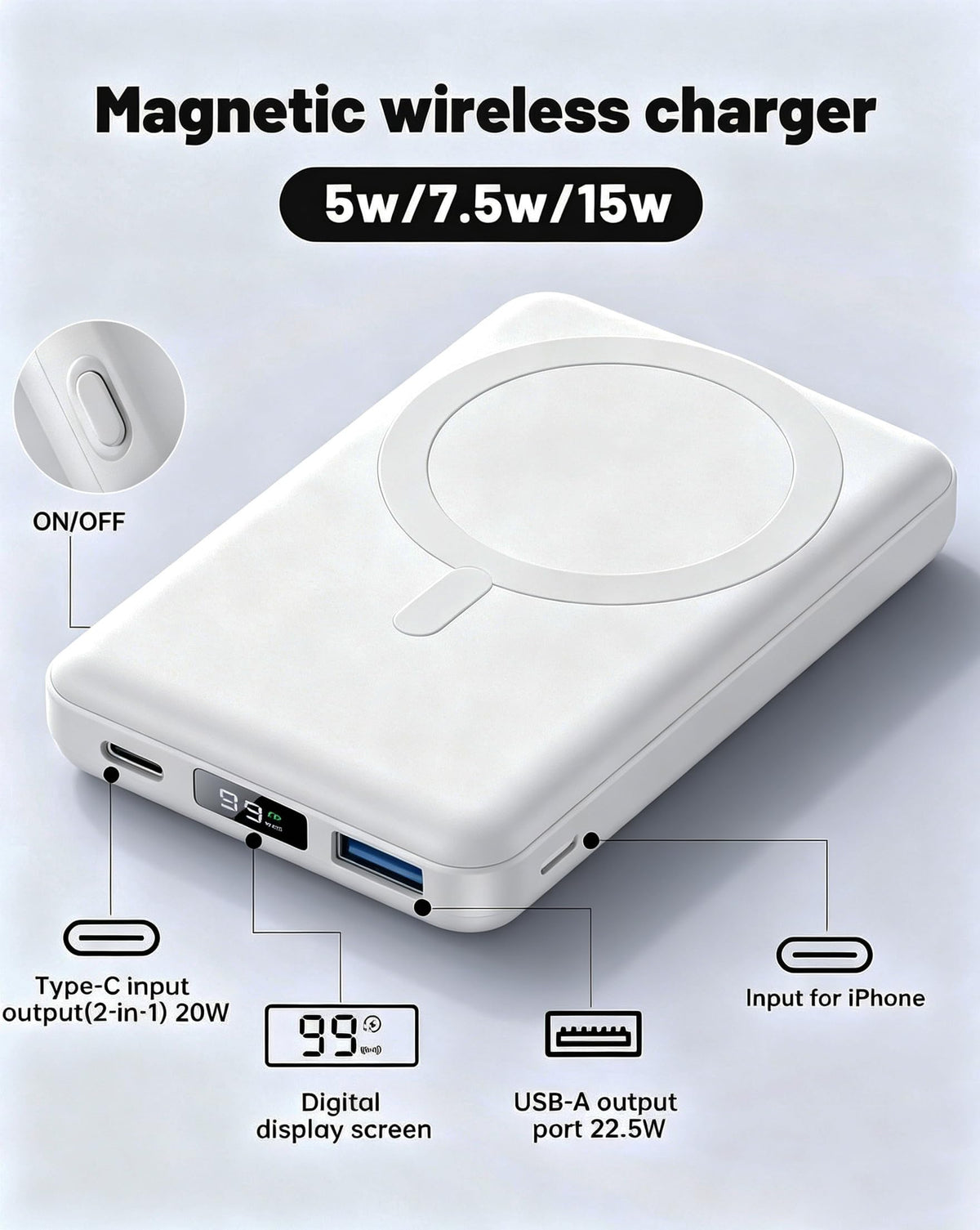 per Magsafe Powerbank 10000mAh,Power bank per iPhone con Supporto