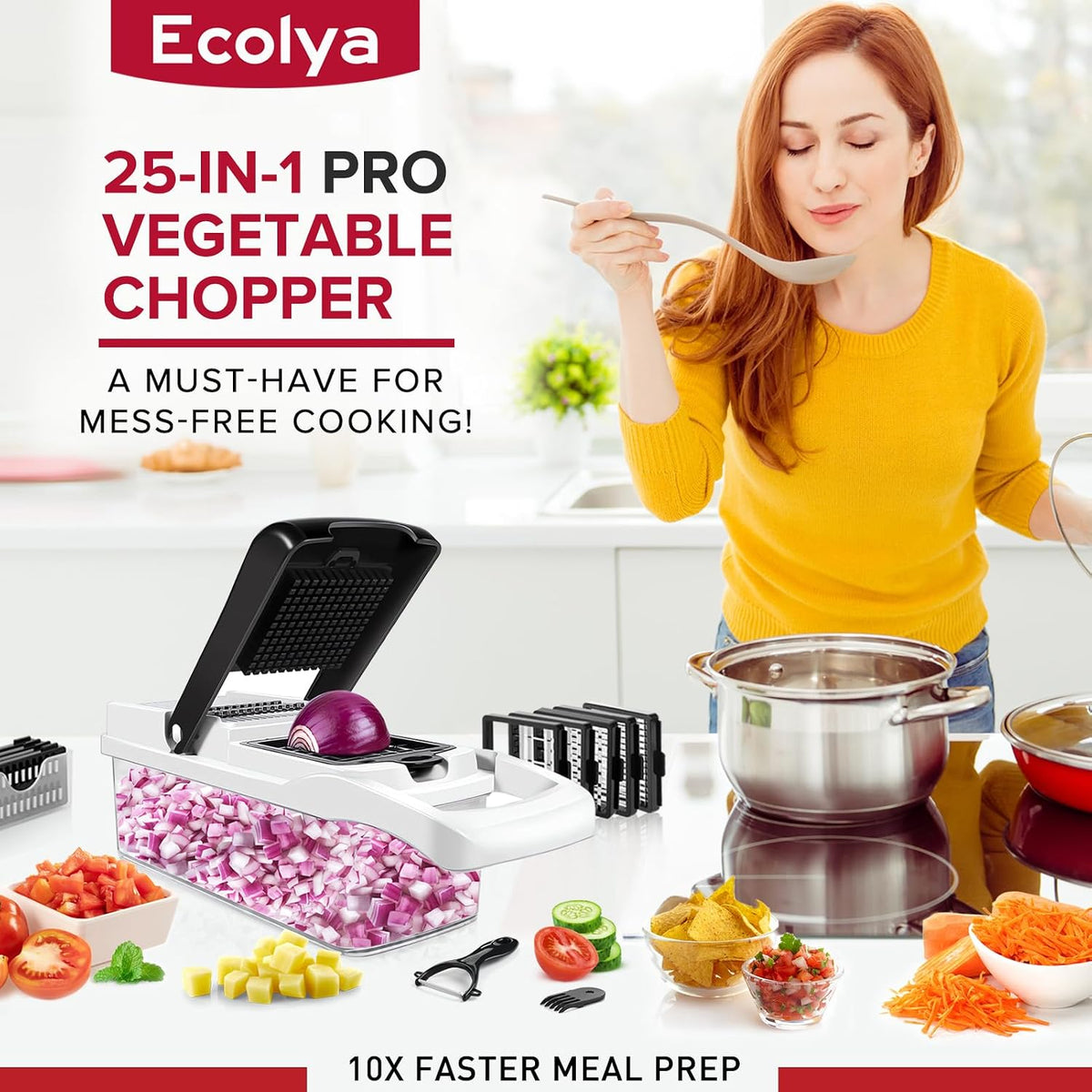 Tritatutto 25 in 1 e affettatrice a mandolina - Tritatutto con contenitore - Tagliaverdure, affettatrice per insalata, cipolla, patate e pomodoro - gadget da cucina - 13 lame