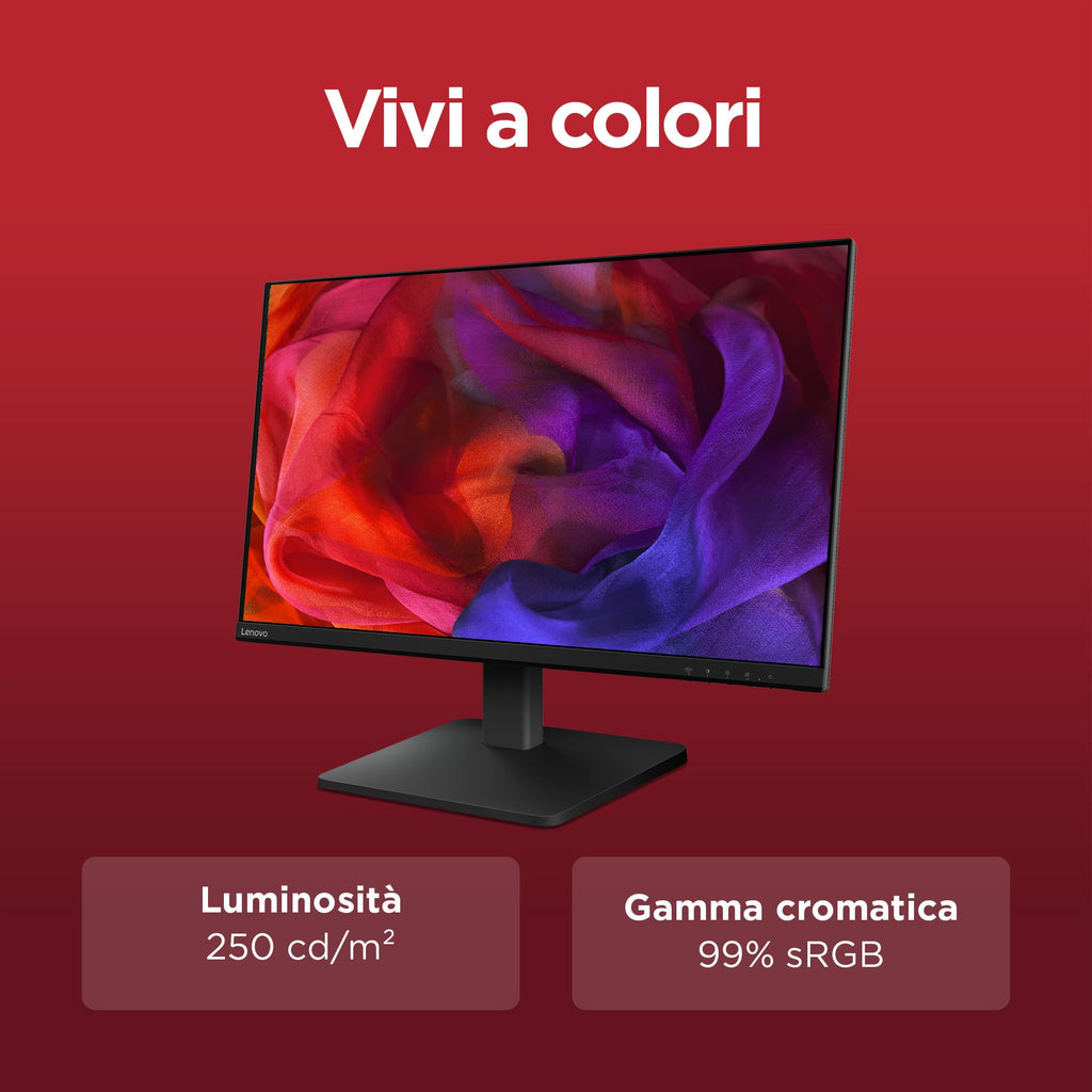 Lenovo L27-45 Monitor IPS 27" Full HD, 144Hz, 1ms, Altoparlanti integrati, HDMI e VGA, Ideale per Gaming, Studio e Home Office, VESA 100x100mm, AMD FreeSync, Inclinazione Regolabile