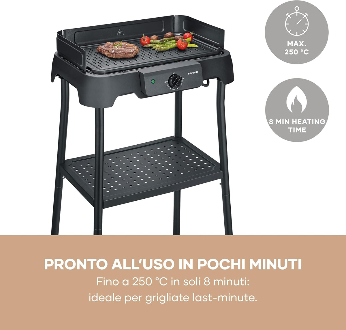 Severin Barbecue Elettrico con Supporto, Rivestimento in Ceramica, 2000 W
