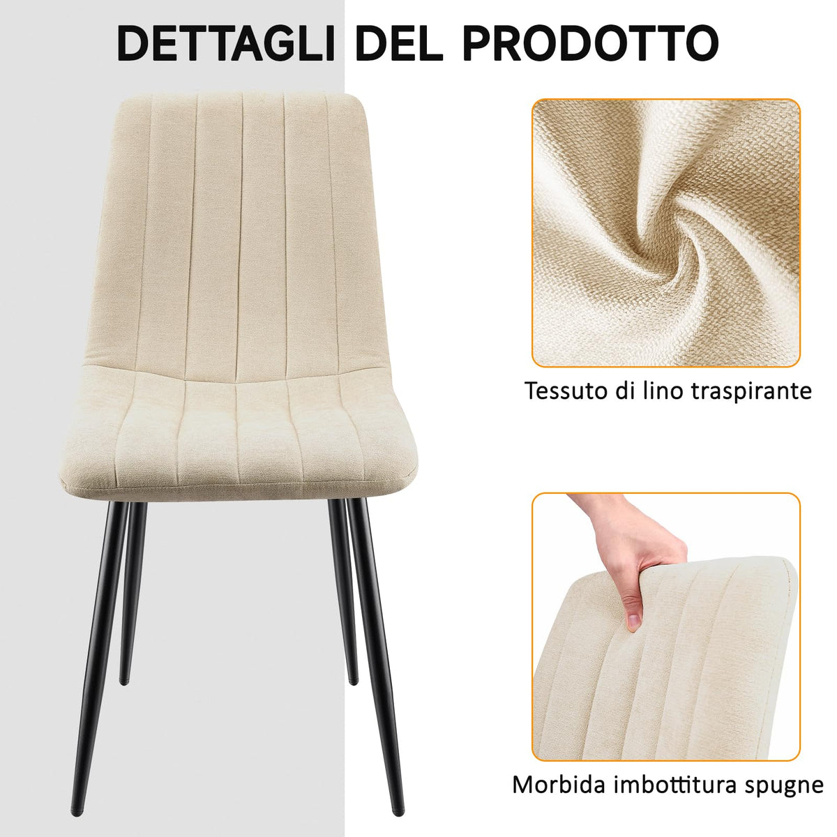 Set di 4 Sedie Da Pranzo,Tessuto di Lino Traspirante,Grigio