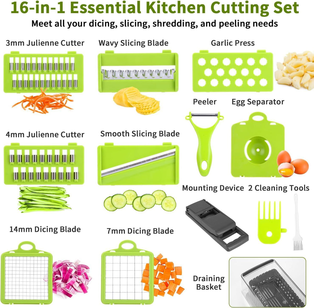 Verdure Multifunzione,16 in 1 Tagliaverdure Manuale Tagliaverdure