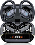 Qecnato Cuffie Bluetooth Senza Fili, Auricolari Bluetooth 5.4 con Stereo HiFi, 75 Ore, Auricolari con 4 ENC Mic, Display LED, IP7 impermeabili Cuffiette Wireless per Jogging, Lavoro, Nero