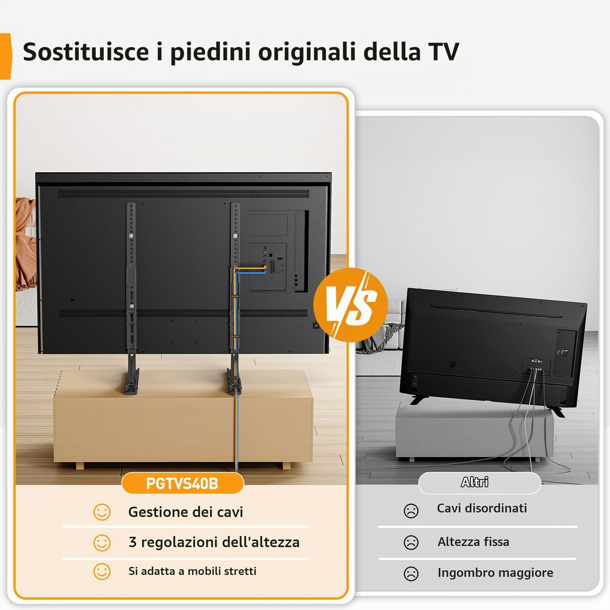Supporto Girevole da Tavolo per TV da 26-60 Pollici - Piedistallo per TV Regolabile in Altezza con Base in Vetro Temperato, VESA Max 400x400mm, Fino a 40 kg