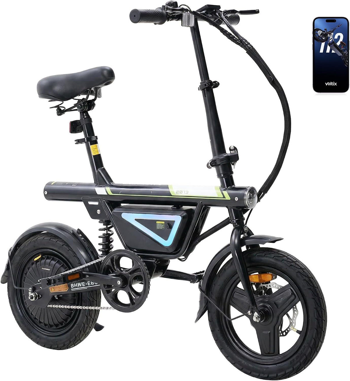 Finbike Bici Elettrica Pieghevole 14'' Pneumatico, 432WH Batteria, Autonomia di 30-50 KM, Motore 250W, E-Bike per Adulti e Adolescente, Carico 120kg, 10/15/25KM/H